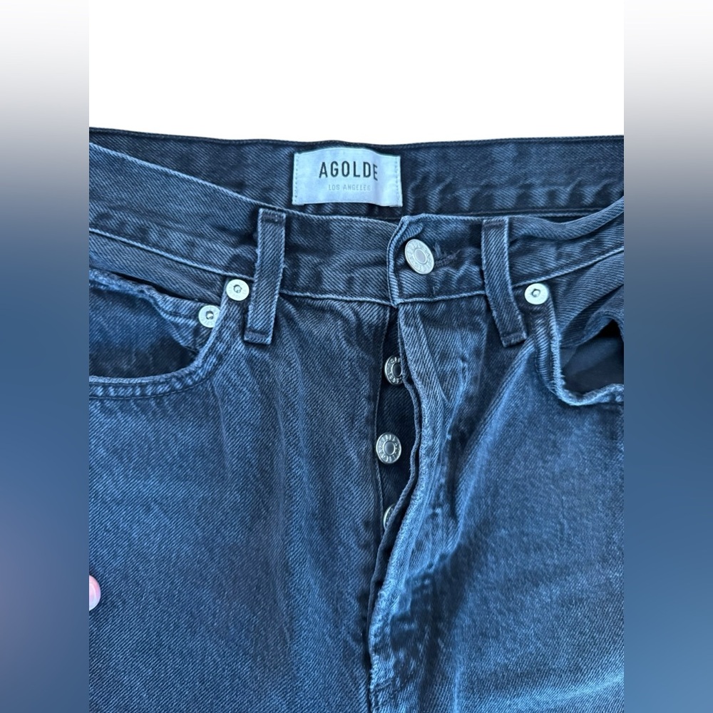 AGOLDE 90’s Mid-Ride Straight Jeans in Black Distressed - Picture 7 of 11